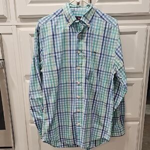 Vineyard Vines Blue and Green Plaid Shirt